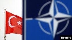 Türk bayrağı ve NATO'nun amblemi